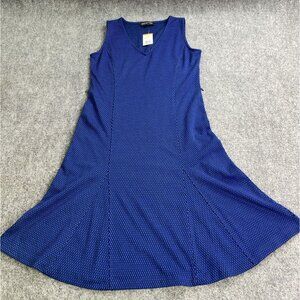 Jones New York Dress Womens S Cobalt Blue Black Fit Flare Midi‎ V Neck No Belt